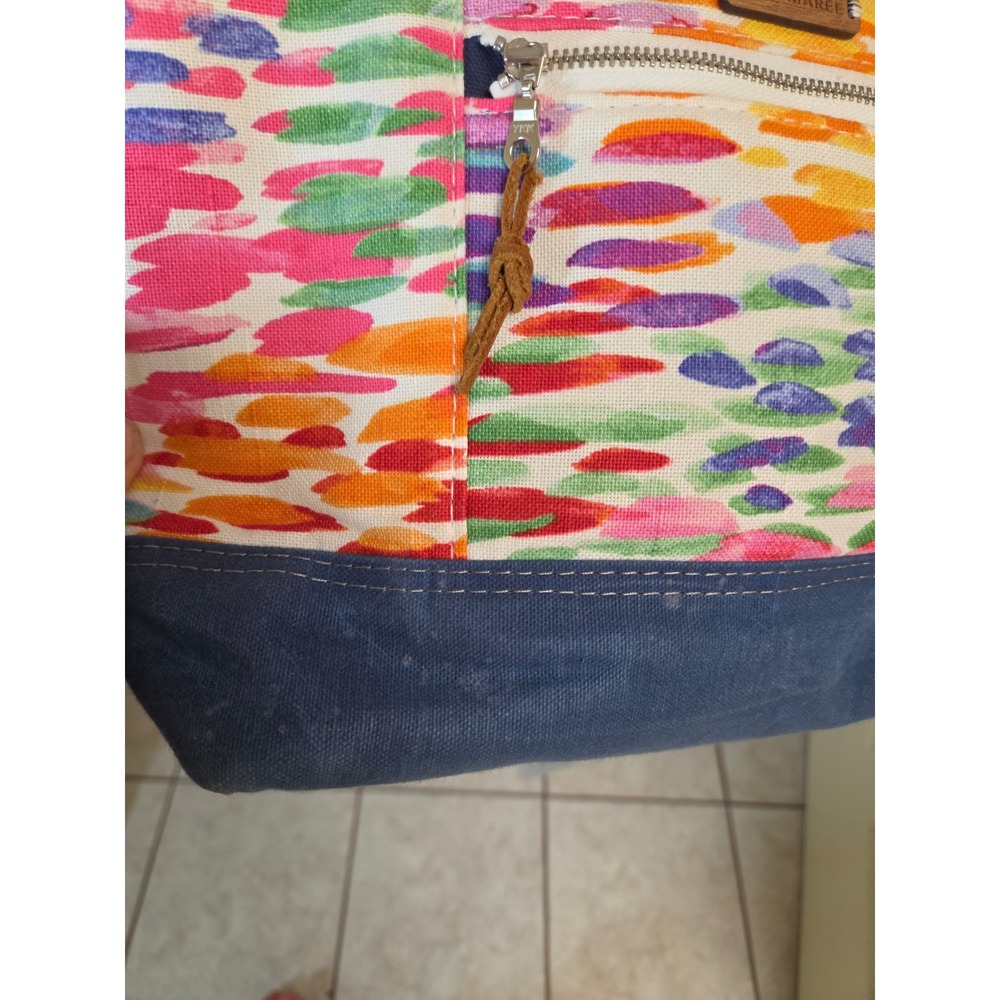 Lisa Maree Multi Color Abstract Canvas Tote Bag with Bamboo Handles and Pouch - Picture 8 of 13